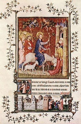 L'entrée de Jésus à Jérusalem  vers 1409 enluminure sur parchemin des Très Belles Heures du Duc de B