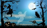 48220553-halloween-conception-ghost-sorcière-potirons-hibou-araignée-et-les-chauves-souris-sur-le-bl
