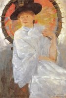 p 1886 Olga Boznanska (Polish Impressionist painter, 1865-1945) Portret młodej kobiety z czerwoną pa