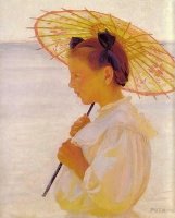 p William McGregor Paxton (1869-1941) Child in Sunlight, The Chinese Parasol 1908