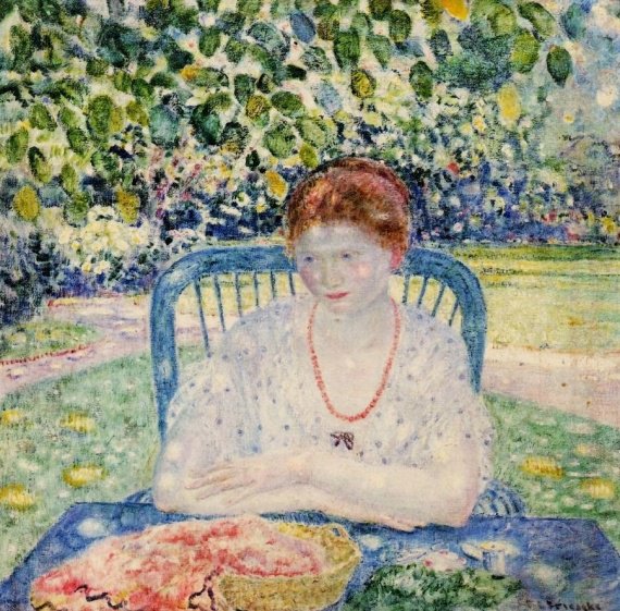 Frederick Frieseke (1874-1939) Sewing in the Garden