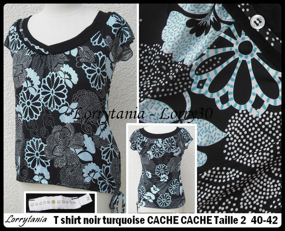 T42 T shirt CACHE CACHE 7 € noir turqouise VENDU