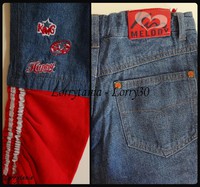 8A Pantalon bi matière jeans et rouge