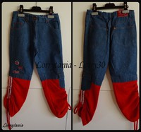 8A Pantalon bi matière 3 € jeans et rouge
