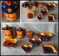Vaisselle décorative orange et bleu