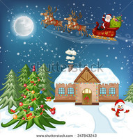 stock-photo-merry-christmas-card-illustration-with-christmas-house-christmas-tree-santa-claus-and-sn