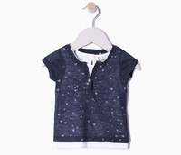3 ans - IKKS - Tee-shirt débardeur bébé fille 2 en 1 navy lin imprimé étoiles argentées - été 2015