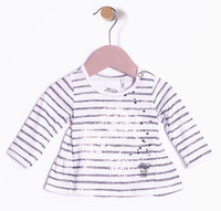 3 ans IKKS - Tee-shirt marinière bébé fille - Rayé blanc et bleu pailleté et "fleurs" en relief