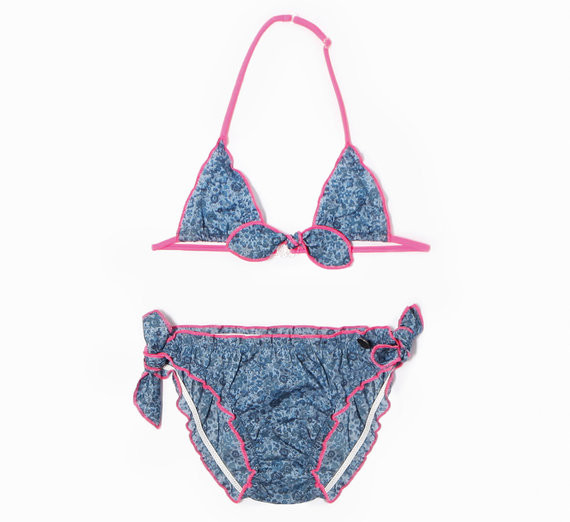 4 ans IKKS - Maillot de bain Bikini imprimé fleurs liberty couleur bleu jean