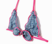 4 ans IKKS - Maillot de bain Bikini imprimé fleurs liberty bleu, lien rose fluo