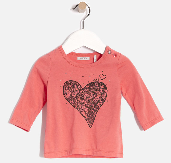 4 ANS IKKS Tee-shirt bébé FILLE ROSE CORAIL-Visuel cœur avec petits studs