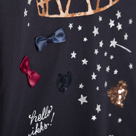 4 ANS IKKS TEE-shirt fille Marine imprimé couronne, détails étoiles, sequins et petits nœuds brodés.