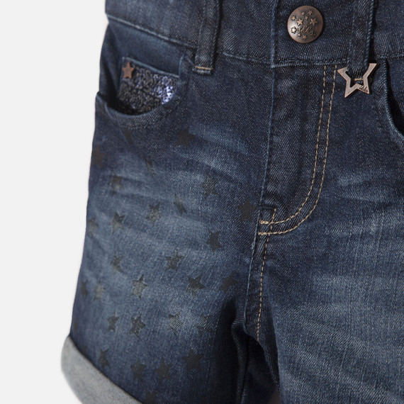 4 ANS IKKS - Short jean fille - Taille ajustable - Poches avec sequins - Impression étoiles devant