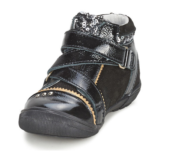 25 - Catimini Cyra - Boots noires cuir verni et nubuck, accessoirisées de strass