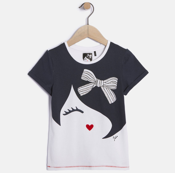 4 ANS IKKS Tee-shirt imprimé pailleté Miss Sailor - Cils et noeud paillettes et bouche velours