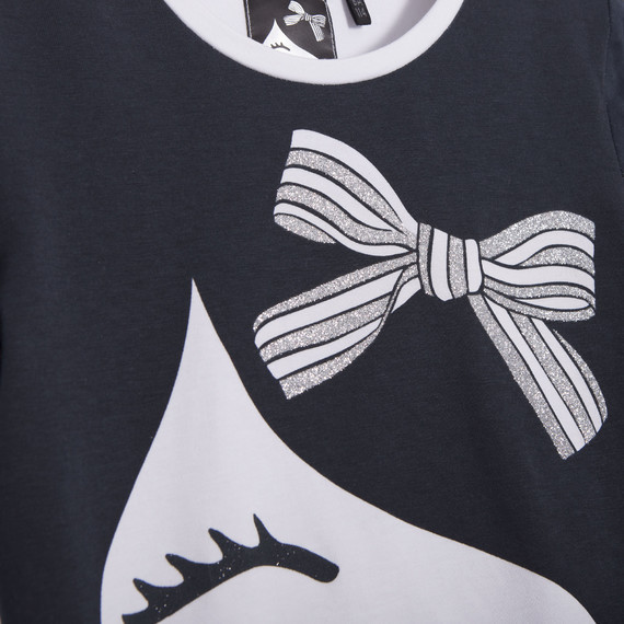 4 ANS IKKS Tee-shirt imprimé pailleté Miss Sailor - Bouche, cils et noeud paillettes et velours deva