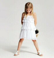 5 ans IKKS fille robe blanche volants strass bretelles ajustables