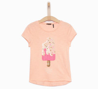 6 ANS IKKS TEE SHIRT FILLE ROSE CORAIL GLACE PAILLETTES