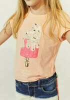 6 ANS IKKS TEE SHIRT FILLE ROSE CORAIL GLACE PAILLETTES