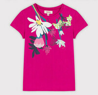 8 ANS Catimini TEE-SHIRT ROSE FUSHIA motif floral FILLE