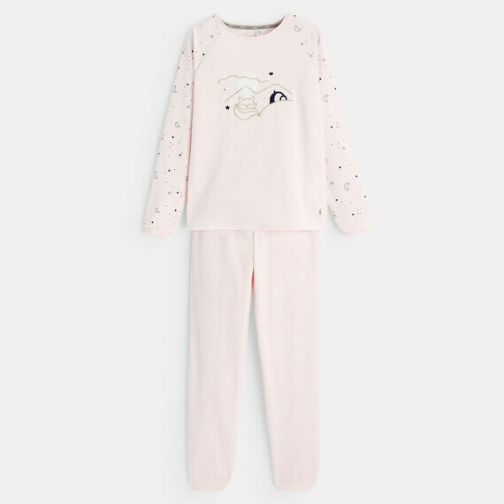 10 ANS Pyjama fille velours rose pale motifs phosphorescents