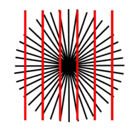 Les lignes verticales rouges, au centre, semblent incurvées.