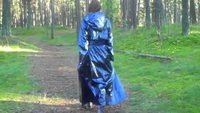 shiny pvc blue raincoat